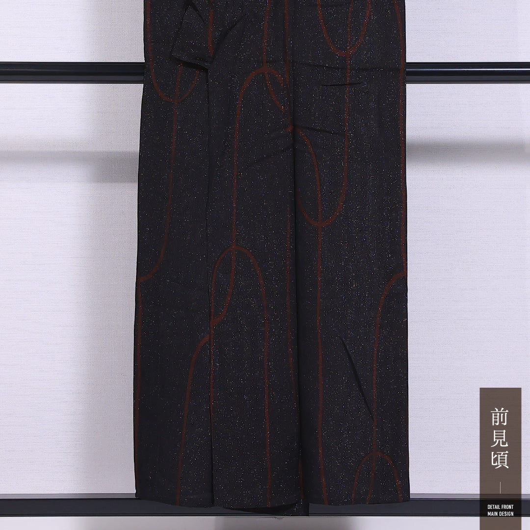 夏物 小紋 二重紗 身丈150cm 裄丈62cm 正絹 Sランク インフォーマル バチ衿 Sサイズ 創作柄 黒系 RP 1221-11763