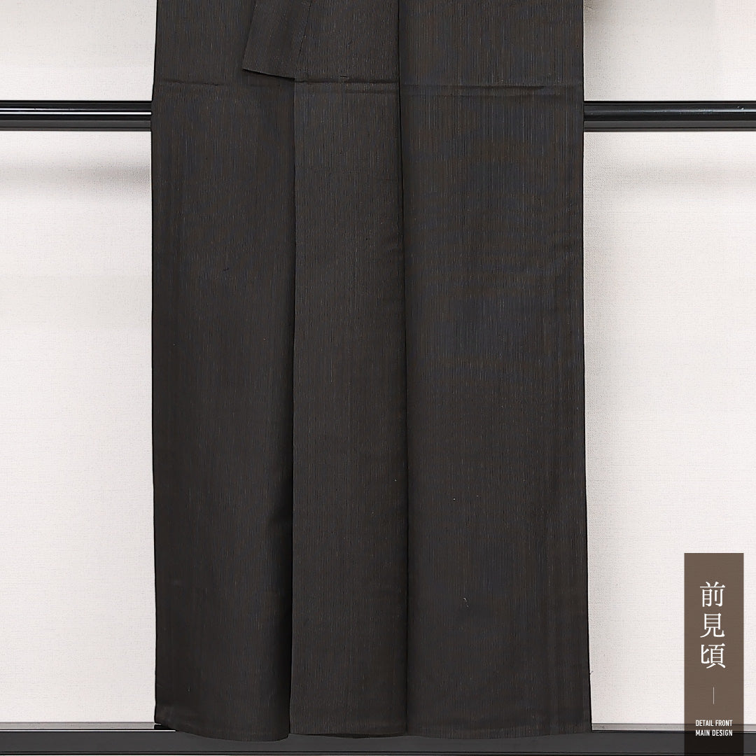 夏物 お召 夏物 身丈151cm 裄丈61cm 正絹 Aランク インフォーマル バチ衿 Sサイズ 無地 黒系 RP 1222-13345
