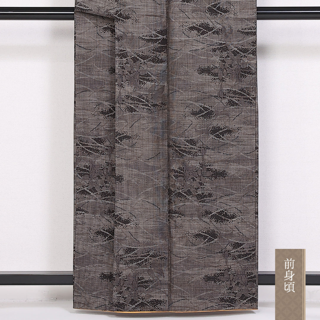 大島紬 身丈160cm 裄丈65.5cm Aランク 袷 正絹 広衿 泥染め 芝草 1216-10099