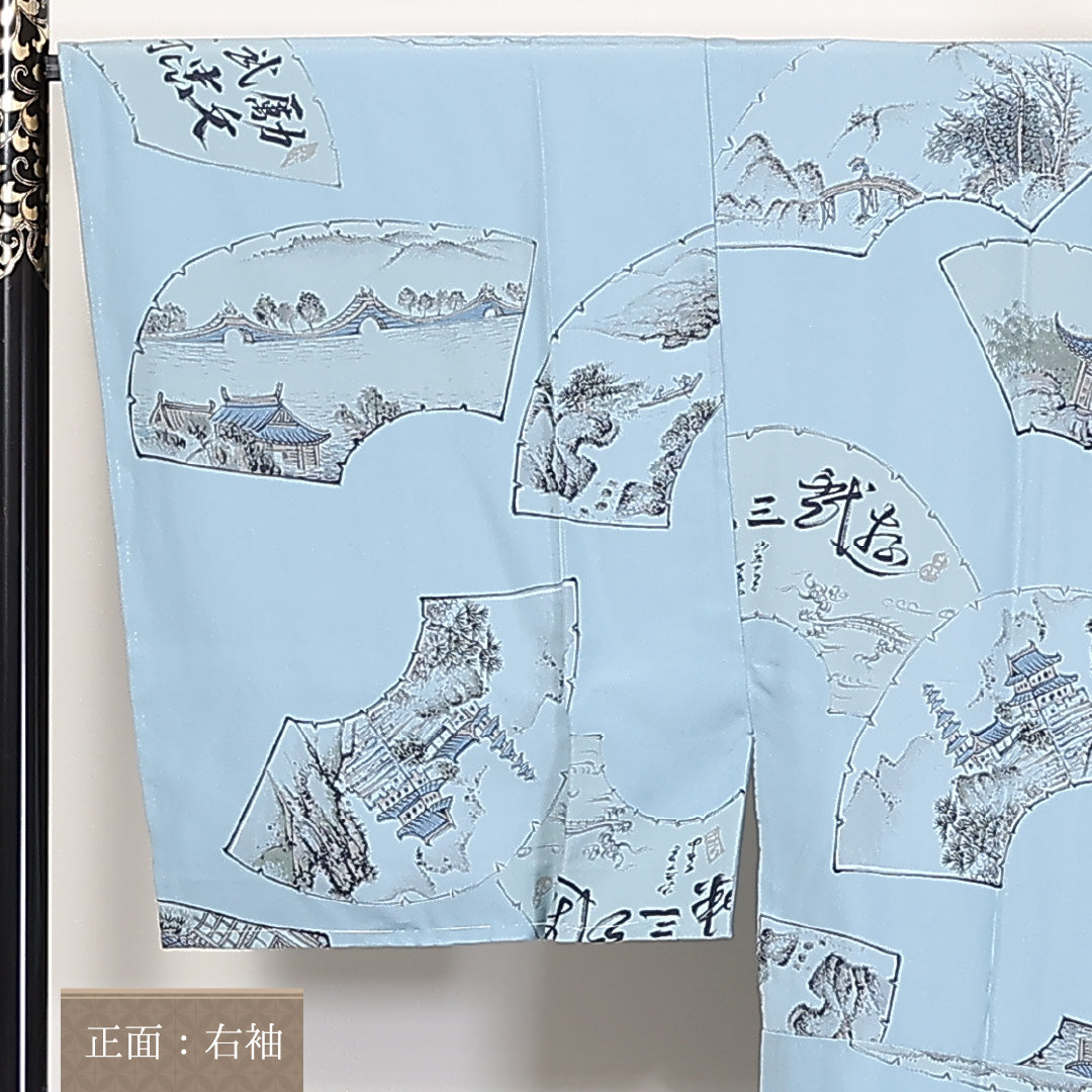 男物 長襦袢 袷 身丈144cm 裄69cm 正絹 楼閣 Sランク 1219-00011