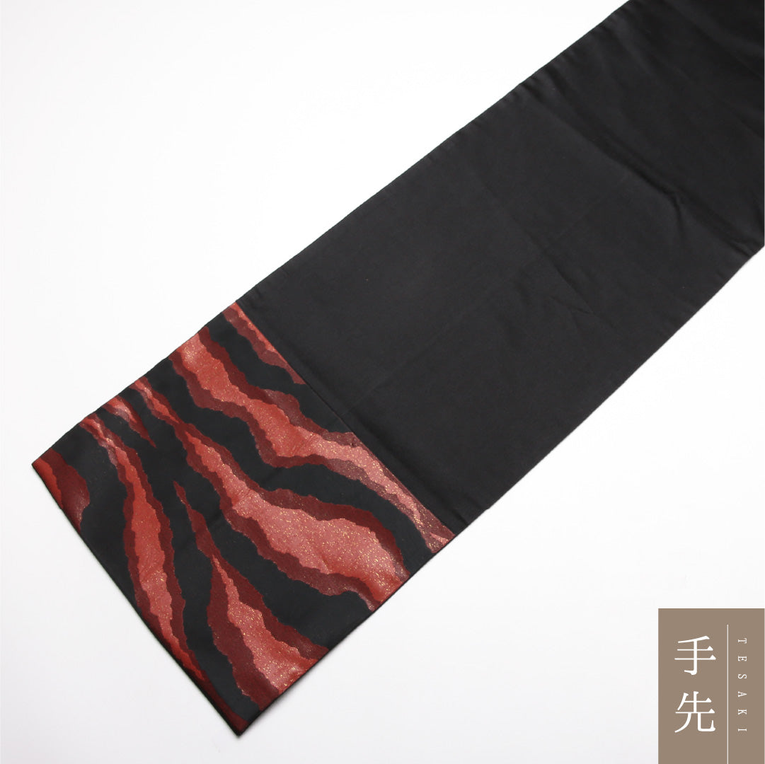 京袋帯 Sランク 帯丈368cm 正絹 六通 袋仕立て 織り インフォーマル 抽象柄 黒系 RP 1244-01969