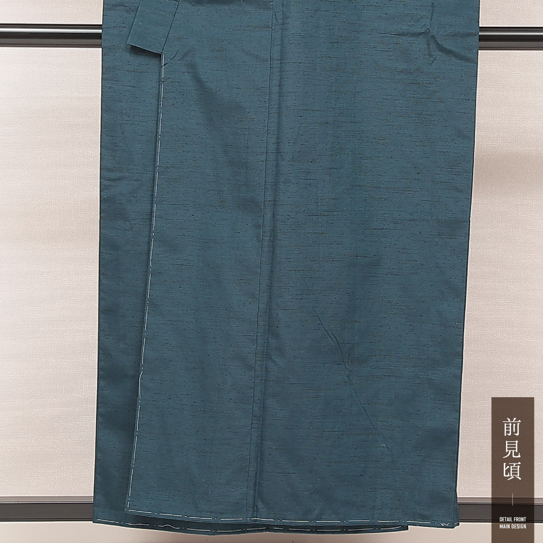 男着物 袷 身丈154cm 裄丈73cm 正絹 Sランク カジュアル 棒衿 XLサイズ 無地 青系 M4 1224-16921