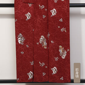 アンティーク 小紋 袷 身丈153cm 裄65.5cm 赤系 花柄 オリエンタル 正絹 Aランク 1215-01703-3212