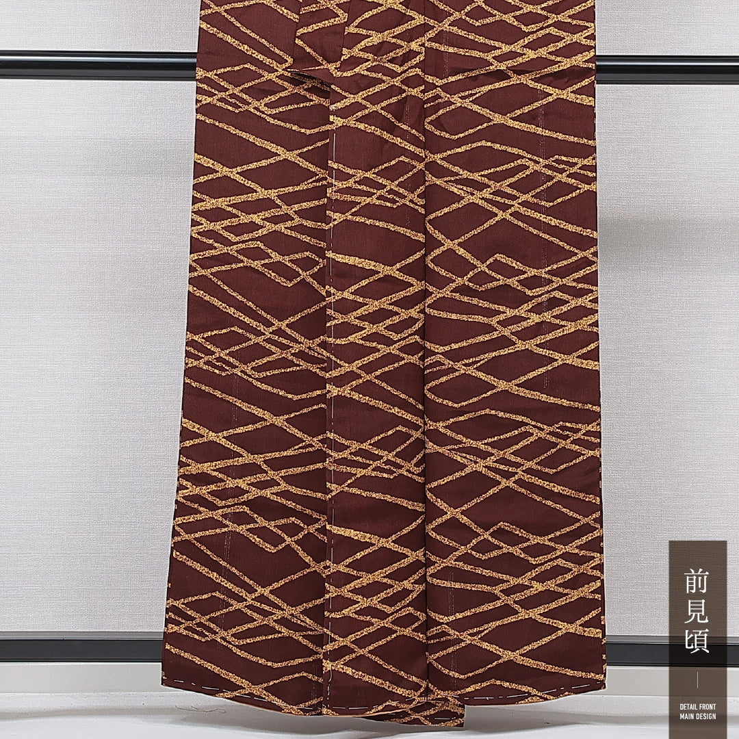 小紋 袷 身丈159cm 裄丈64cm 正絹 Sランク インフォーマル バチ衿 Mサイズ 創作柄 茶系 RP 1221-15616