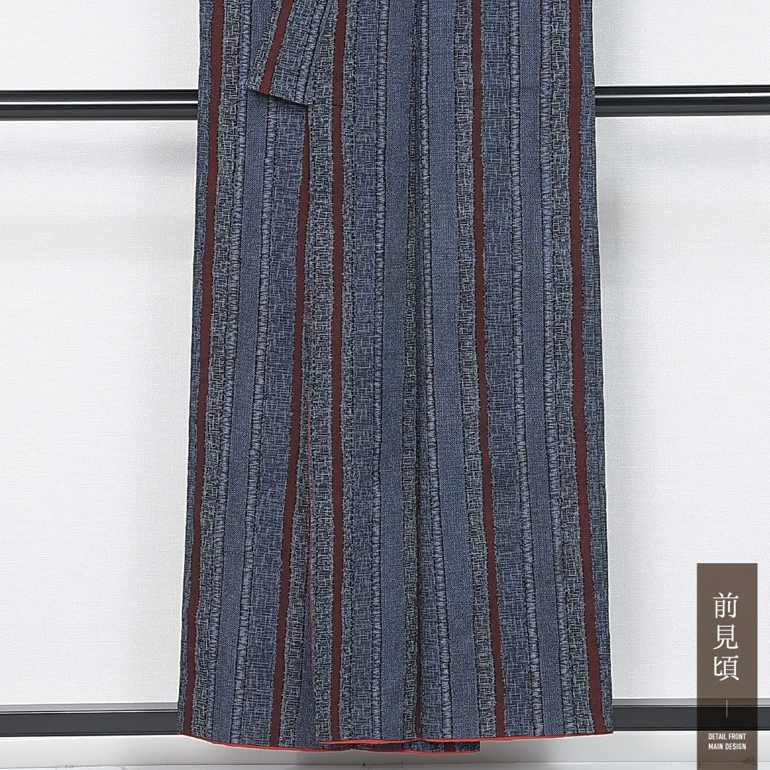 紬 袷 身丈154cm 裄丈63cm 正絹 Bランク カジュアル バチ衿 Sサイズ 縞 青系 RP 1223-12013