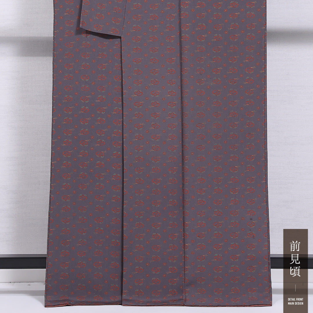 小紋 袷 身丈165cm 裄丈64cm 正絹 Bランク インフォーマル 広衿 XLサイズ 創作柄 紫系 RP 1221-11801