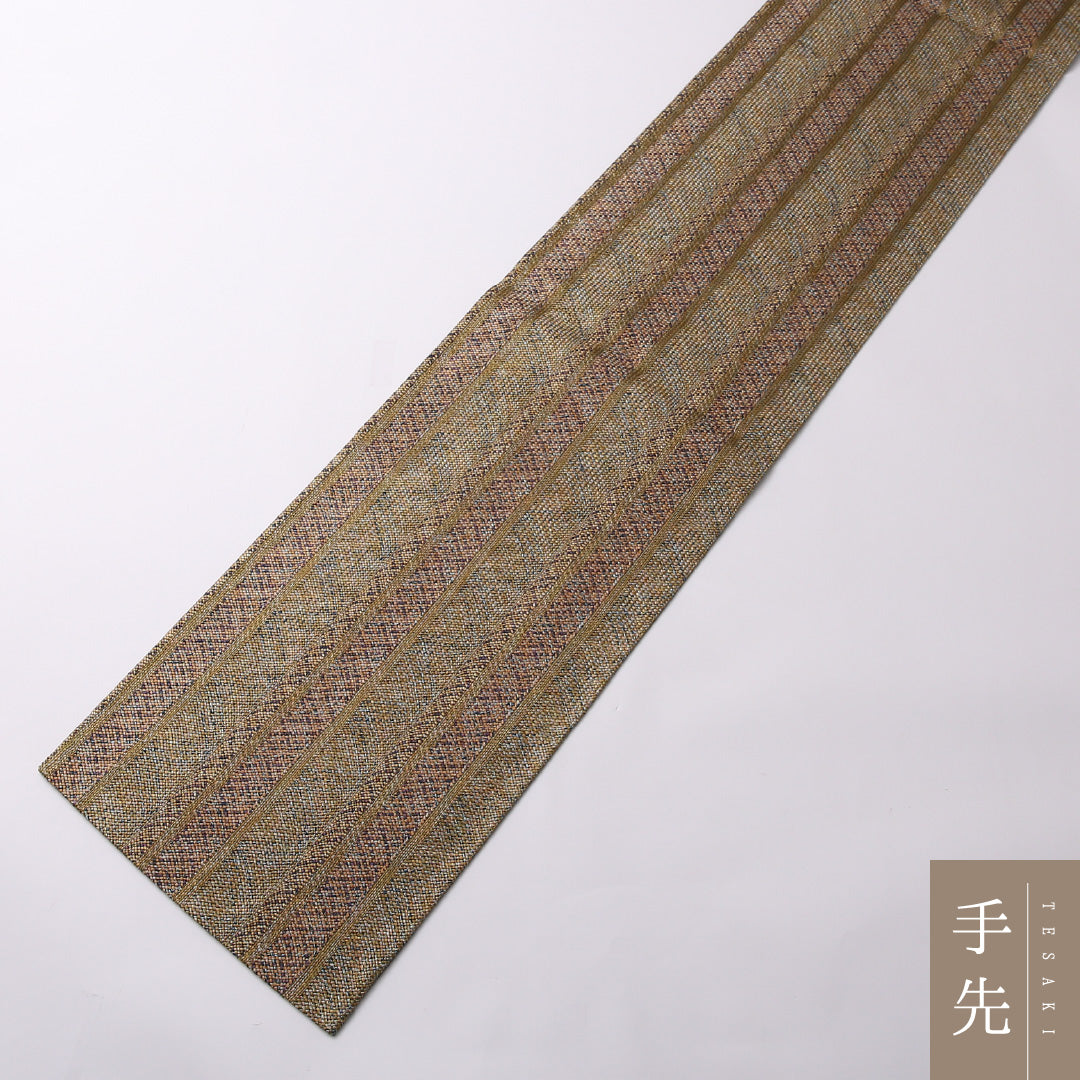 袋帯 帯丈468cm 正絹 全通 リバーシブル インフォーマル 創作柄 茶系 多色系 1243-01538