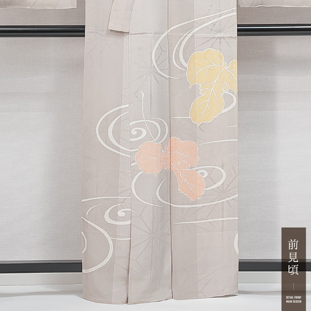 アンティーク 訪問着 単衣 身丈155cm 裄丈64cm 正絹 Aランク 一つ紋 バチ衿 Mサイズ 流水 植物柄 上品 落ち着き グレー系 M4 1217-14787