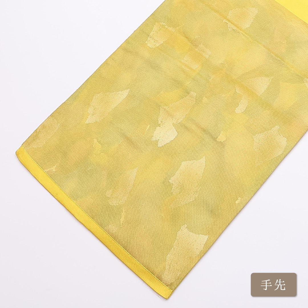 袋帯 帯丈414cm 六通 引き箔 カジュアル 黄系 正絹 Aランク 1223-00840