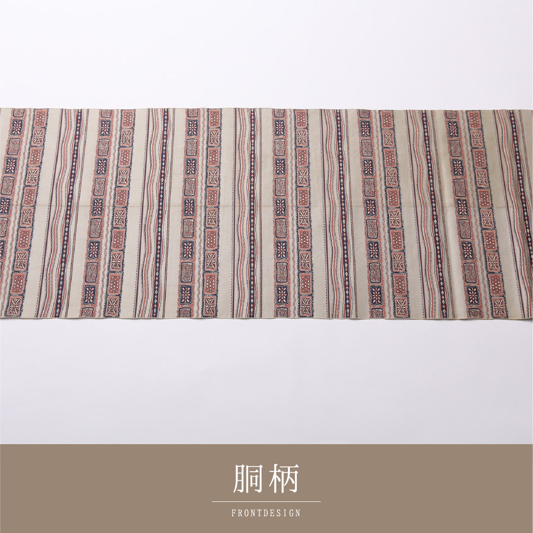 八寸名古屋帯 Cランク 帯丈337cm 正絹 全通 松葉仕立て 織り カジュアル 創作柄 クリーム系・ピンク系 LP 1245-02521