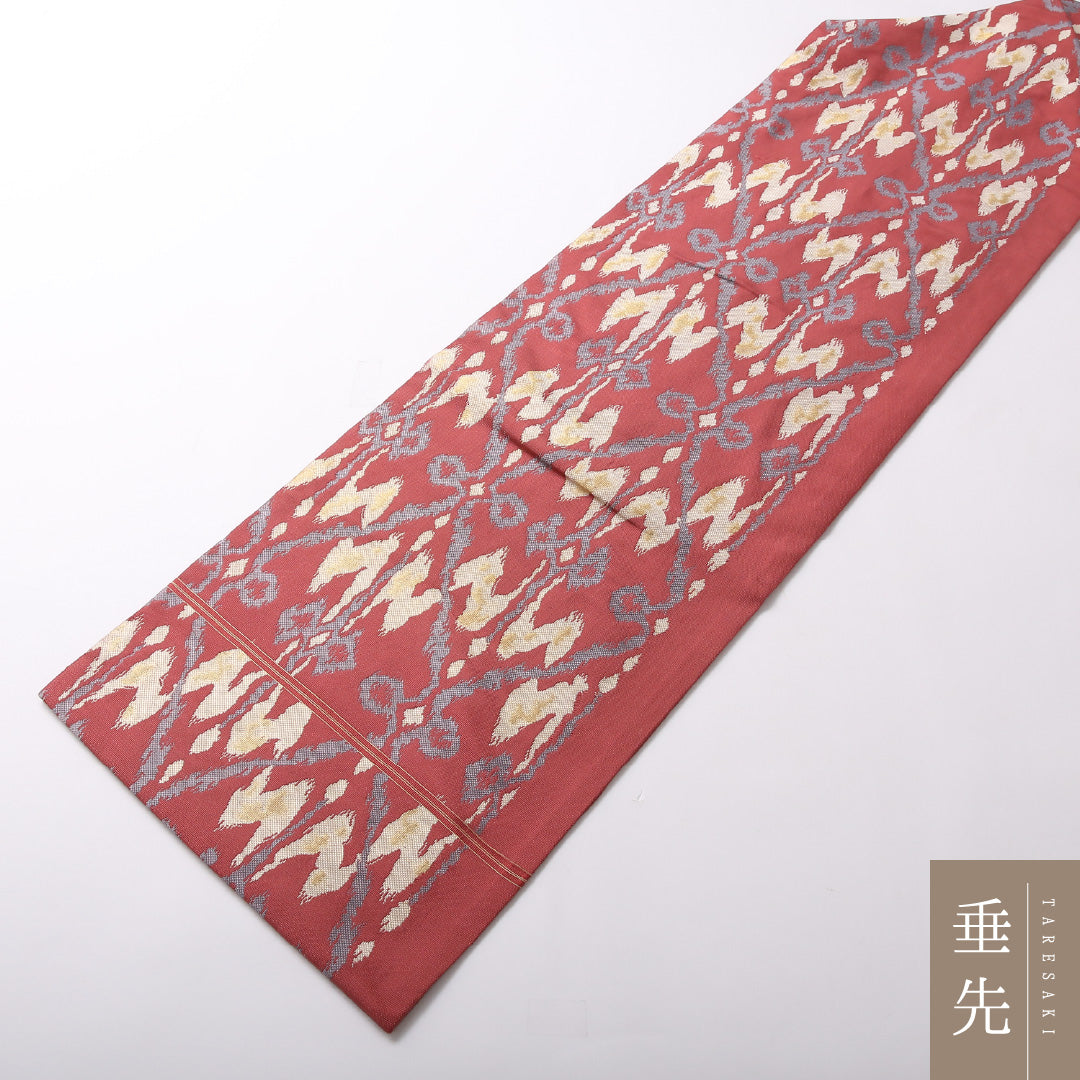 九寸名古屋帯 Sランク 帯丈329cm 正絹 六通 名古屋仕立て 織り インフォーマル 創作柄 ピンク系 LP 1245-03012