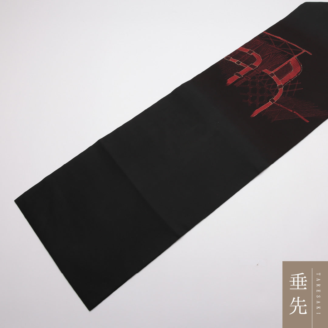九寸名古屋帯 帯丈349cm 正絹 ポイント柄 名古屋仕立て 織り カジュアル 御簾 黒系 RP 1245-01767