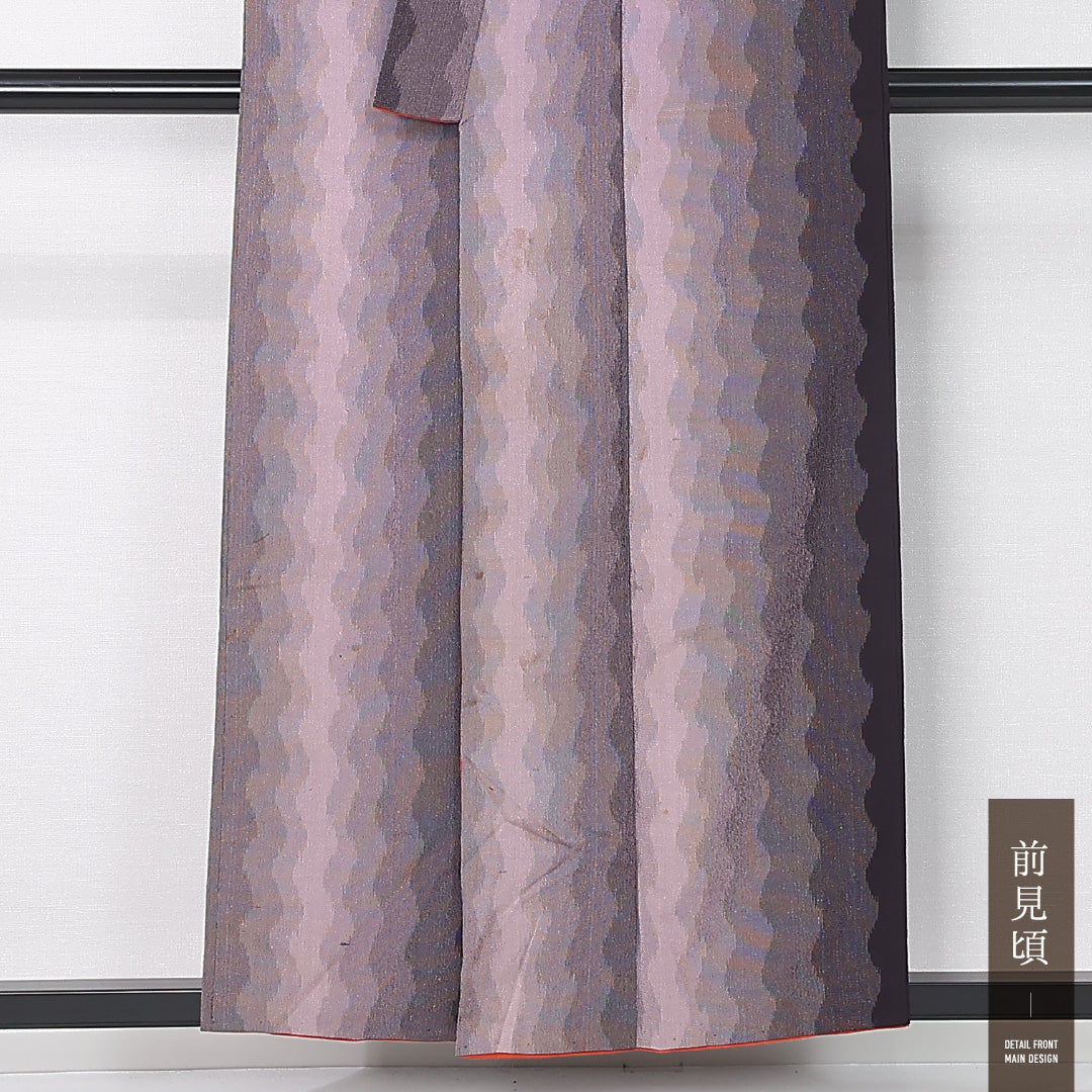 お召 袷 身丈154cm 裄丈62cm 正絹 Cランク インフォーマル バチ衿 Sサイズ 創作柄 紫系 LP 1222-12429