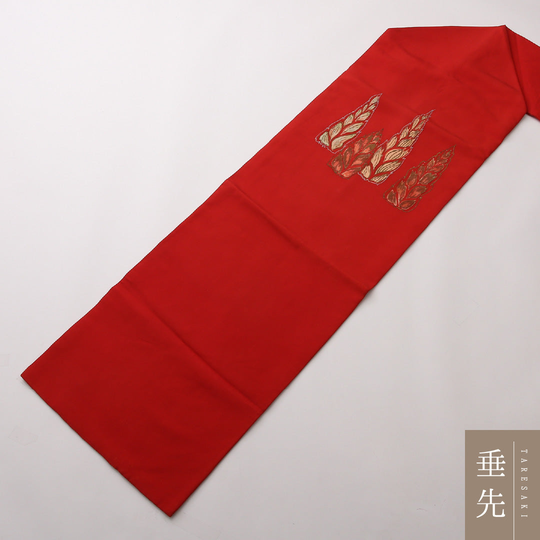 名古屋帯 ポイント柄 帯丈374cm カジュアル Cランク 正絹 塩瀬 筍 赤系 1224-02328