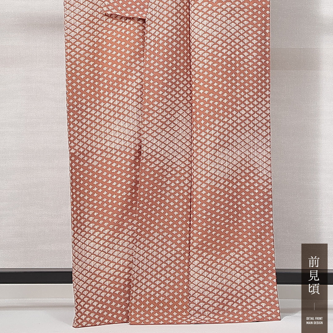 小紋 洗える着物 袷 身丈163cm 裄丈64cm ポリエステル Sランク Lサイズ 広衿 インフォーマル 抽象柄 茶系 白系 1215-14817