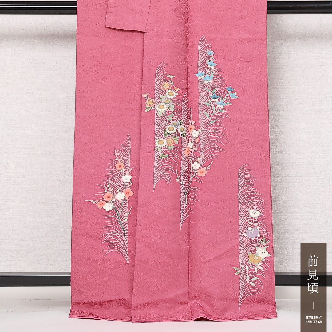 付下げ 袷 身丈165cm 裄丈65cm 正絹 Sランク インフォーマル 広衿 XLサイズ 梅 ピンク系 RP 1218-13558