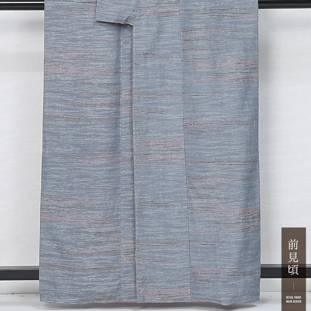 お召 身丈159cm 裄丈65cm Aランク M 正絹 袷 広衿 創作 カジュアル グレー系 1265-11928