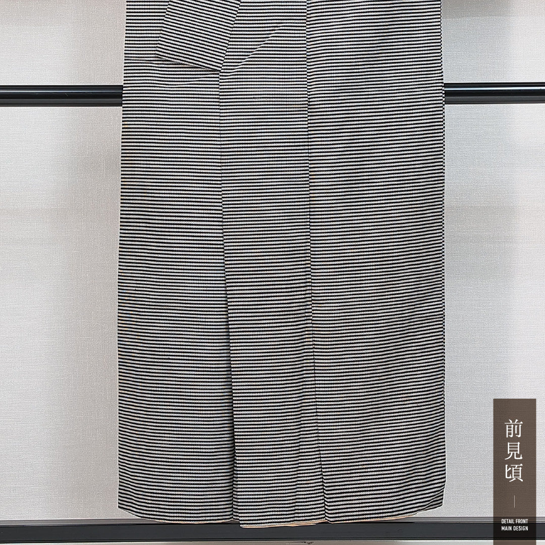 小紋 袷 身丈144cm 裄丈63cm 正絹 Bランク インフォーマル 広衿 XSサイズ 縞 白系 HP 1221-14791