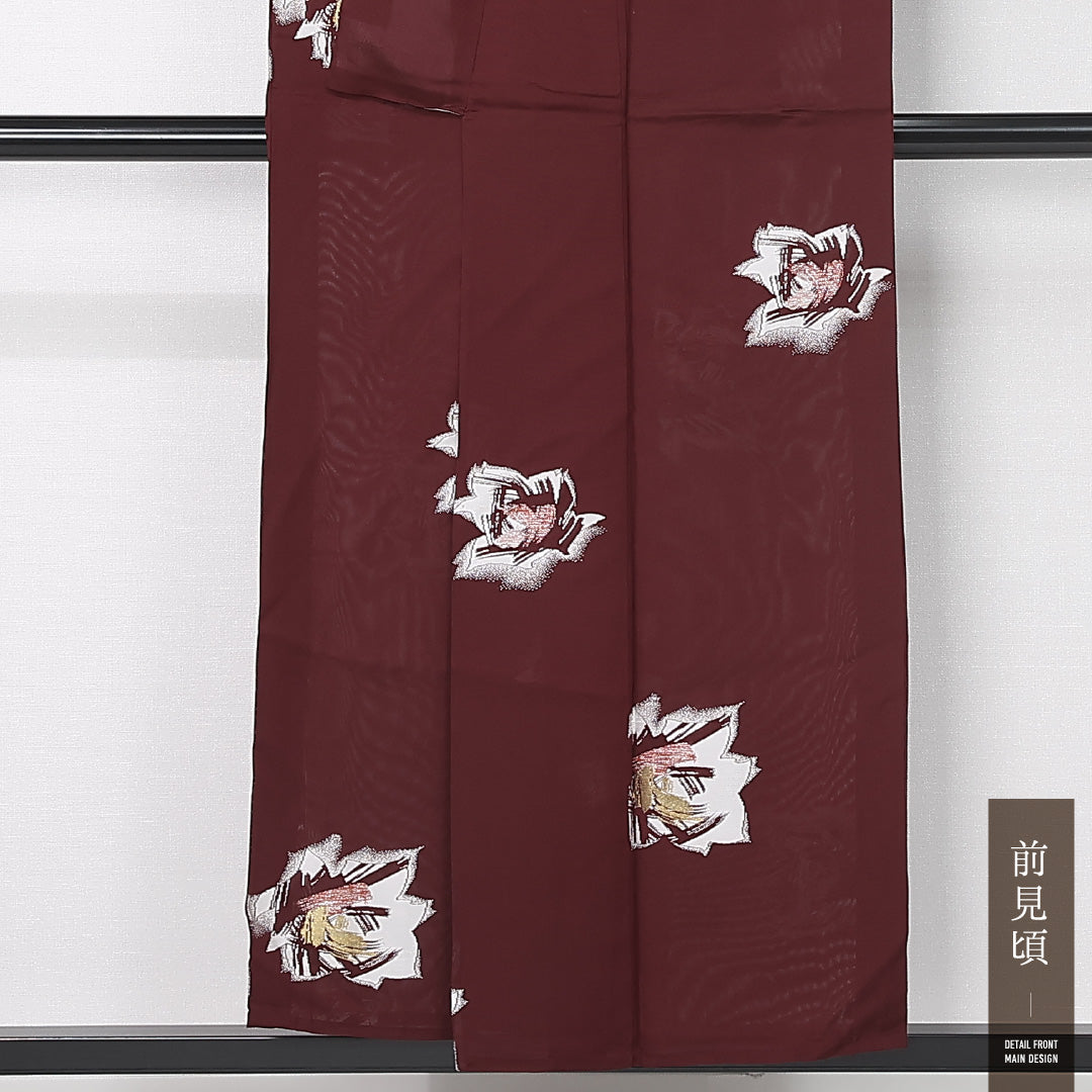 夏物 紬 絽 身丈148cm 裄丈62cm 正絹 Sランク カジュアル 広衿 XSサイズ 花柄 茶系 RP 1223-12463