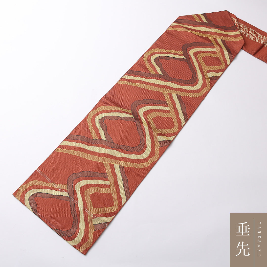 八寸名古屋帯 Aランク 帯丈354cm 正絹 全通 名古屋仕立て 織り カジュアル 創作柄 朱系 LP 1245-02760