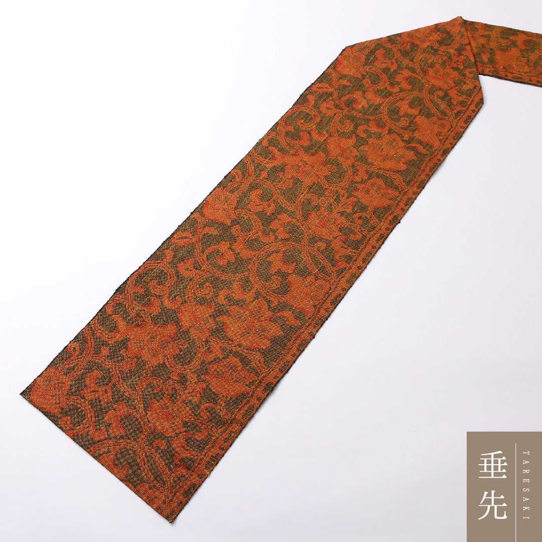 名古屋帯 紬地 六通 帯丈321cm カジュアル Sランク 正絹 唐華 朱系 1224-02568