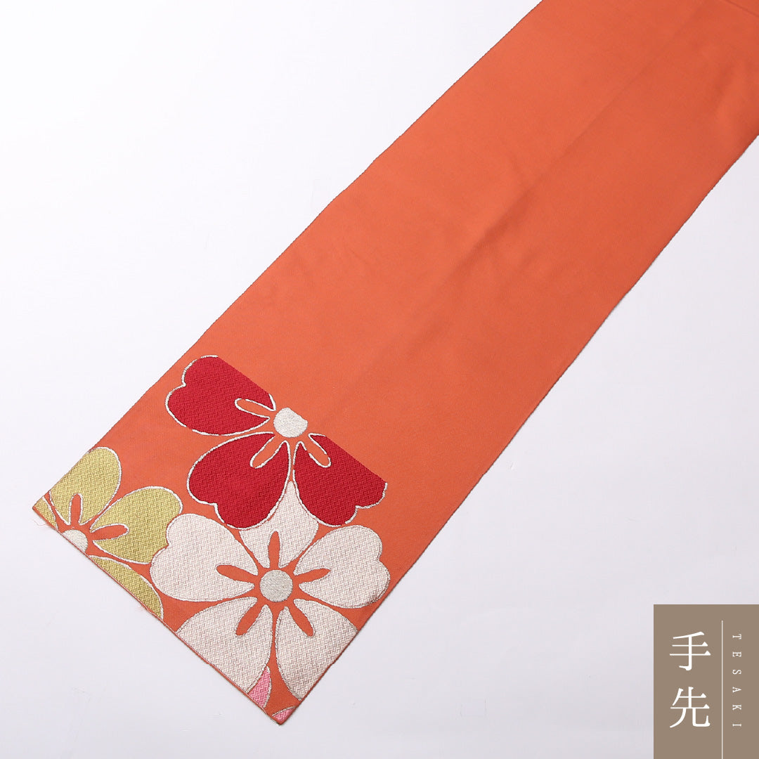 アンティーク 袋帯 帯丈400cm 六通 Aランク 正絹 桜 レトロ 可愛らしい ピンク系 1223-01516