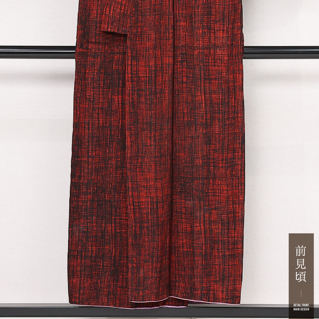 アンティーク 小紋 袷 身丈150cm 裄丈64cm 正絹 Cランク バチ衿 Sサイズ 創作柄 赤系 RP 1221-13351