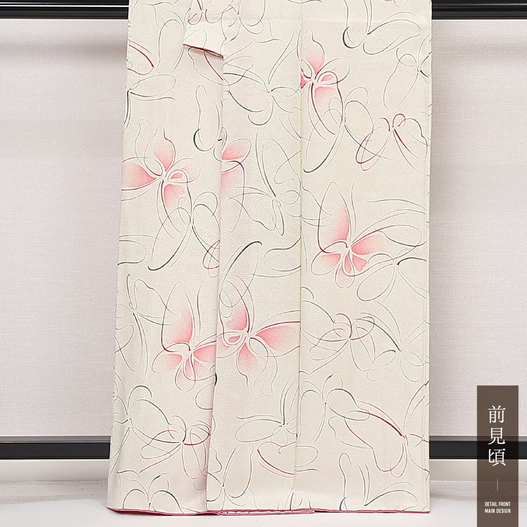 小紋 袷 身丈163cm 裄丈66cm 正絹 Aランク インフォーマル バチ衿 Lサイズ クリーム系 RP 1221-13324