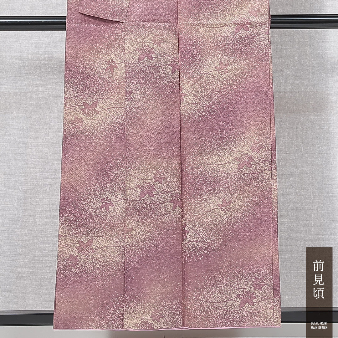 紬 洗える着物 袷 身丈153cm 裄丈63cm ポリエステル Sランク Sサイズ 広衿 カジュアル 楓 しつけ糸 紫系 1216-14975