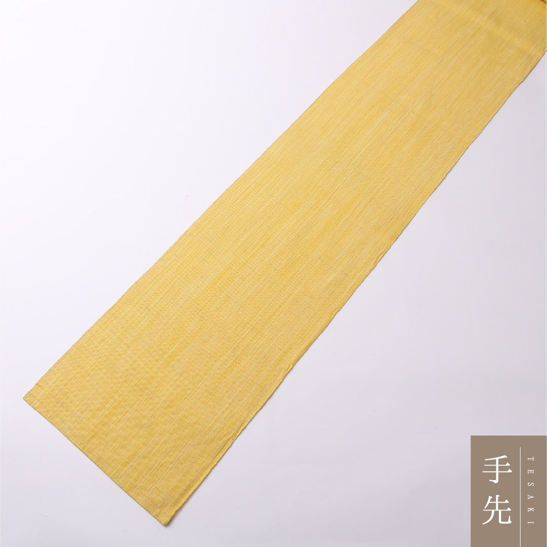 八寸名古屋帯 Cランク 帯丈352cm 正絹 六通 開き仕立て 織り カジュアル 紬 創作柄 黄系 RP 1245-02579