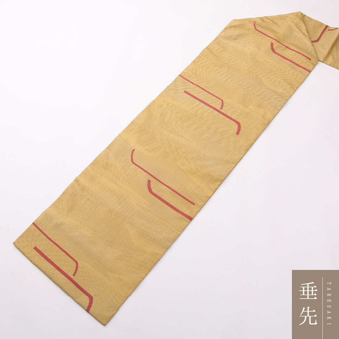 アンティーク 九寸名古屋帯 Aランク 帯丈332cm 正絹 全通 名古屋仕立て 織り 紬 遠山 黄系 LP 1245-02333