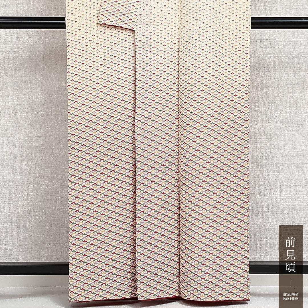 未使用品 付下げ 袷 身丈160cm 裄丈63cm 正絹 Sランク インフォーマル 広衿 Lサイズ しつけ糸 扇 クリーム系 RP 1218-14009