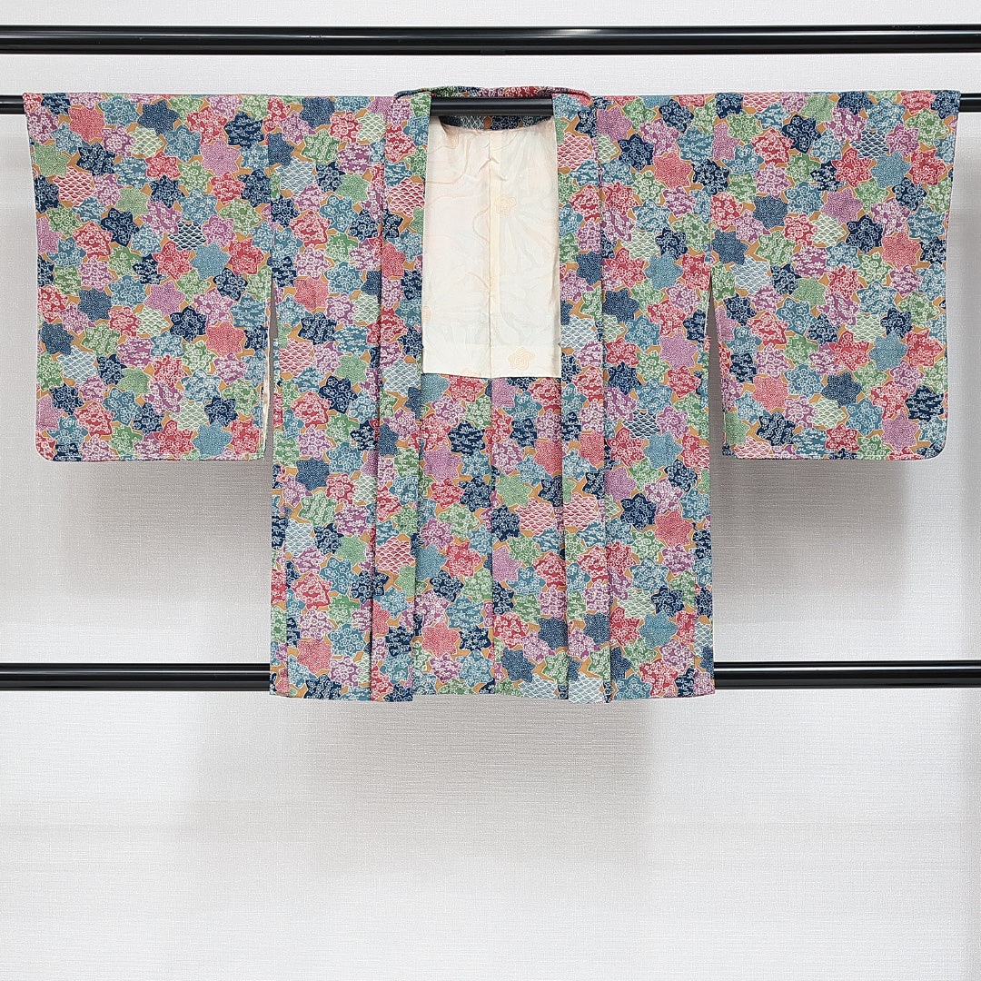 羽織 袷 身丈81cm 裄丈64cm 正絹 Sランク カジュアル Mサイズ 楓 紅葉 多色系 RP 1232-14650