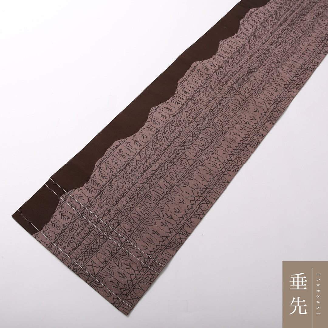 八寸名古屋帯 Sランク 帯丈342cm 正絹 全通 名古屋仕立て 織り カジュアル 創作柄 紫の混ざったグレー系 RP 1245-03122