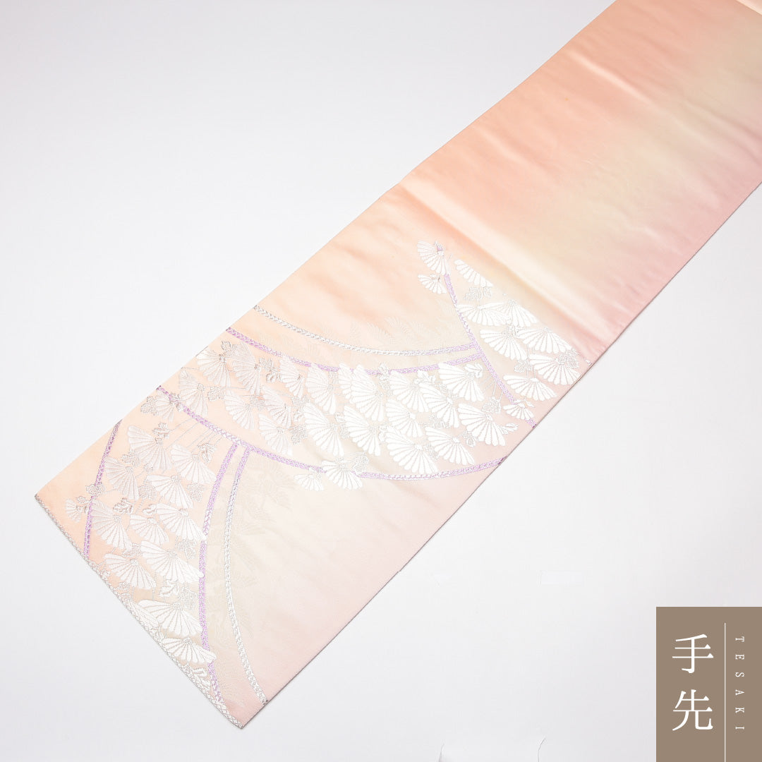 袋帯 帯丈426cm 正絹 六通 フォーマル 花扇 ピンク系 1243-01317