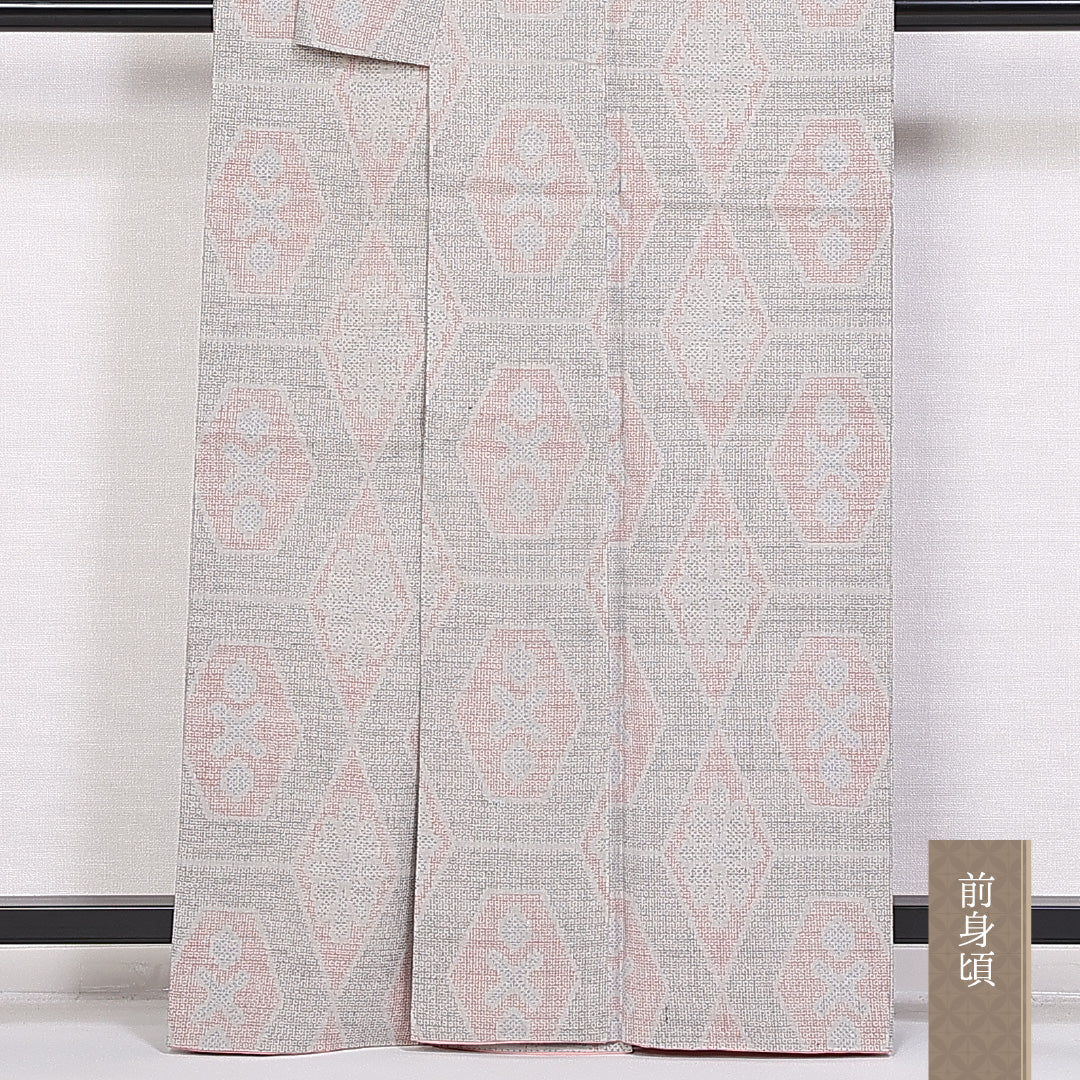 紬 身丈162cm 裄丈65.5cm Sランク 袷 正絹 広衿 亀甲 十字亀甲 1216-10117