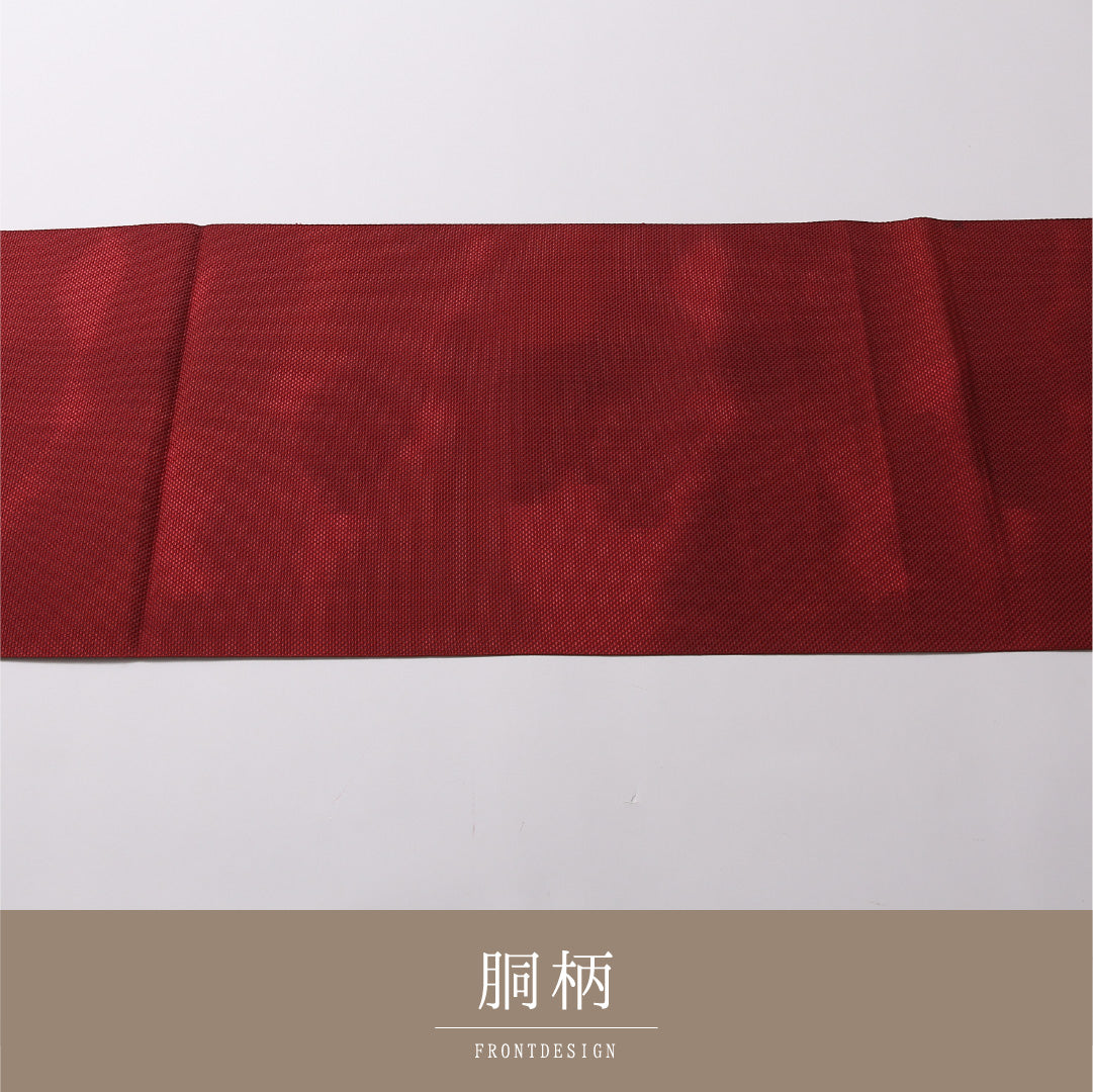 八寸名古屋帯 Aランク 帯丈352cm 正絹 全通 松葉仕立て 織り カジュアル 無地 赤系 LP 1245-02875
