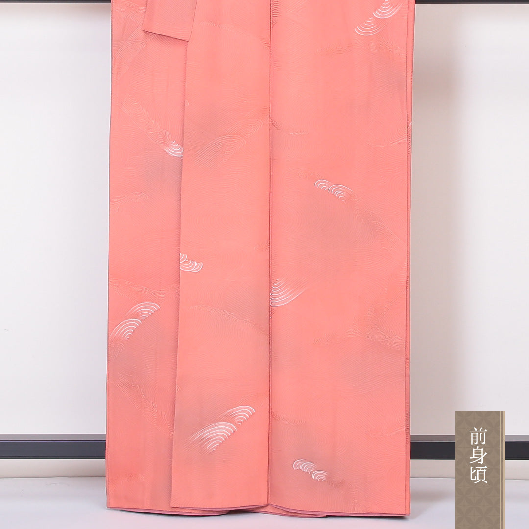 小紋 袷 身丈163cm 裄丈65cm 正絹 Aランク インフォーマル バチ衿 Lサイズ ぼかし染 海賦 朱系 RP 1221-02111