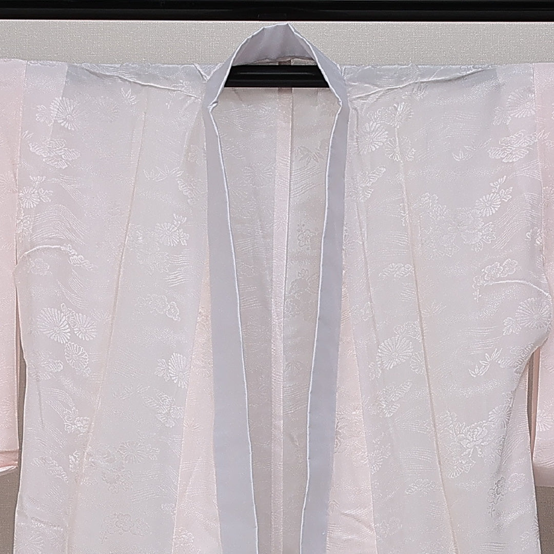長襦袢 無双袖 身丈120cm 裄丈61cm 正絹 Sランク Sサイズ 菊 笹 ピンク系 RP 1239-14474