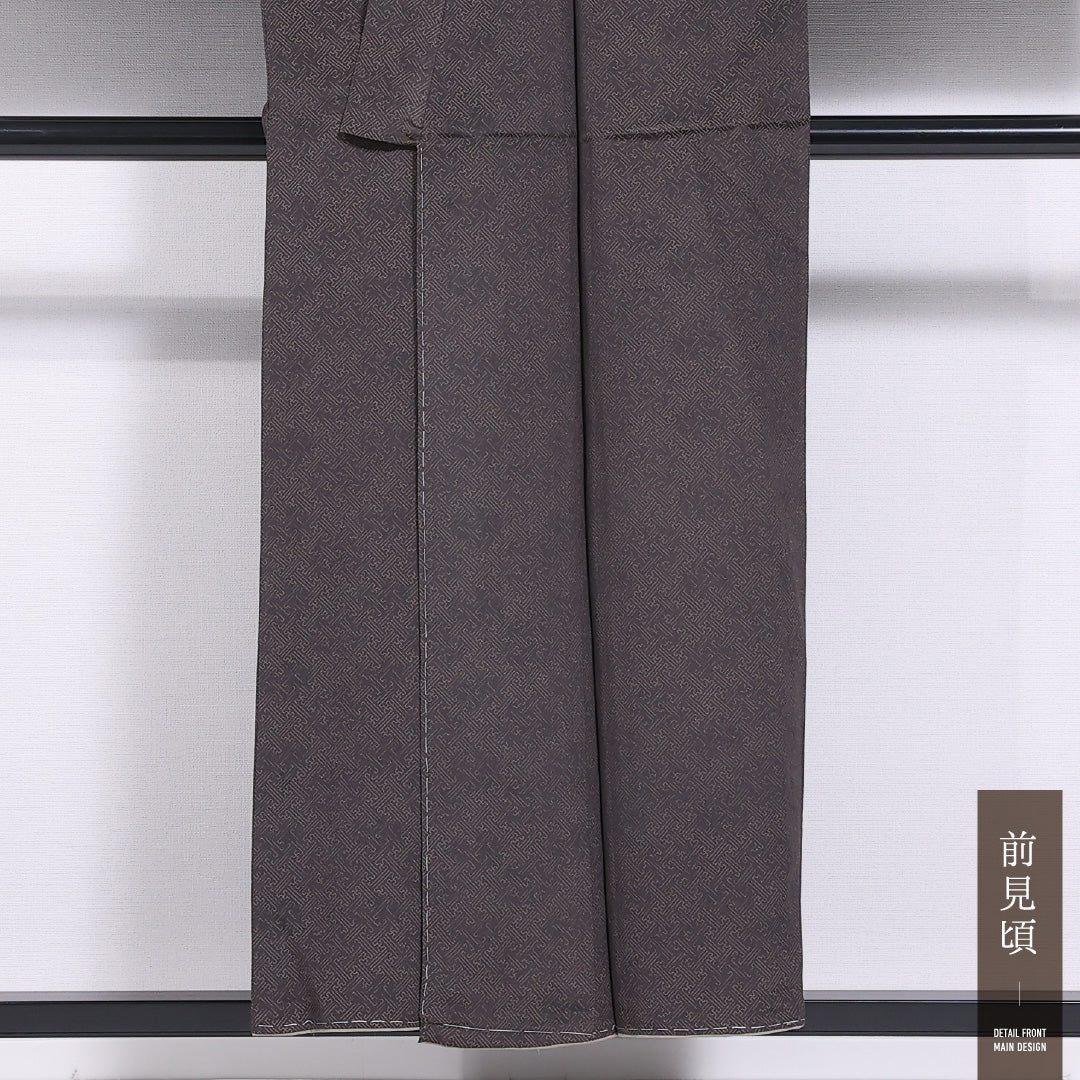 小紋 袷 身丈153cm 裄丈62cm 正絹 Sランク 紋意匠 (紗綾型) インフォーマル バチ衿 Sサイズ 創作柄 茶系 RP 1221-11608