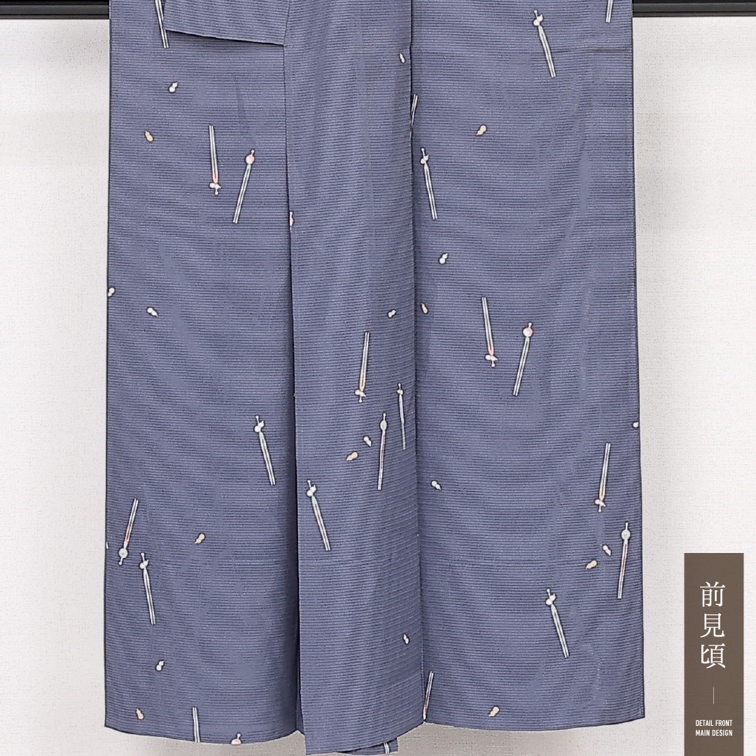 夏物 小紋 絽 身丈145cm 裄丈62cm 正絹 Sランク インフォーマル 広衿 XSサイズ かんざし 紫系 RP 1221-13113