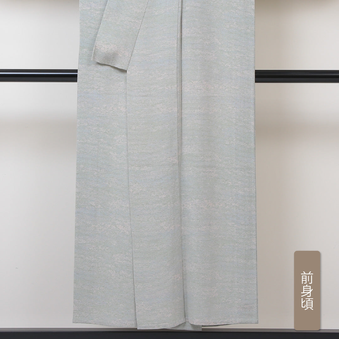 夏物 小紋 絽 身丈149cm 裄丈60cm 正絹 Sランク インフォーマル 広衿 XSサイズ 抽象柄 グレー系 RP 1221-01287