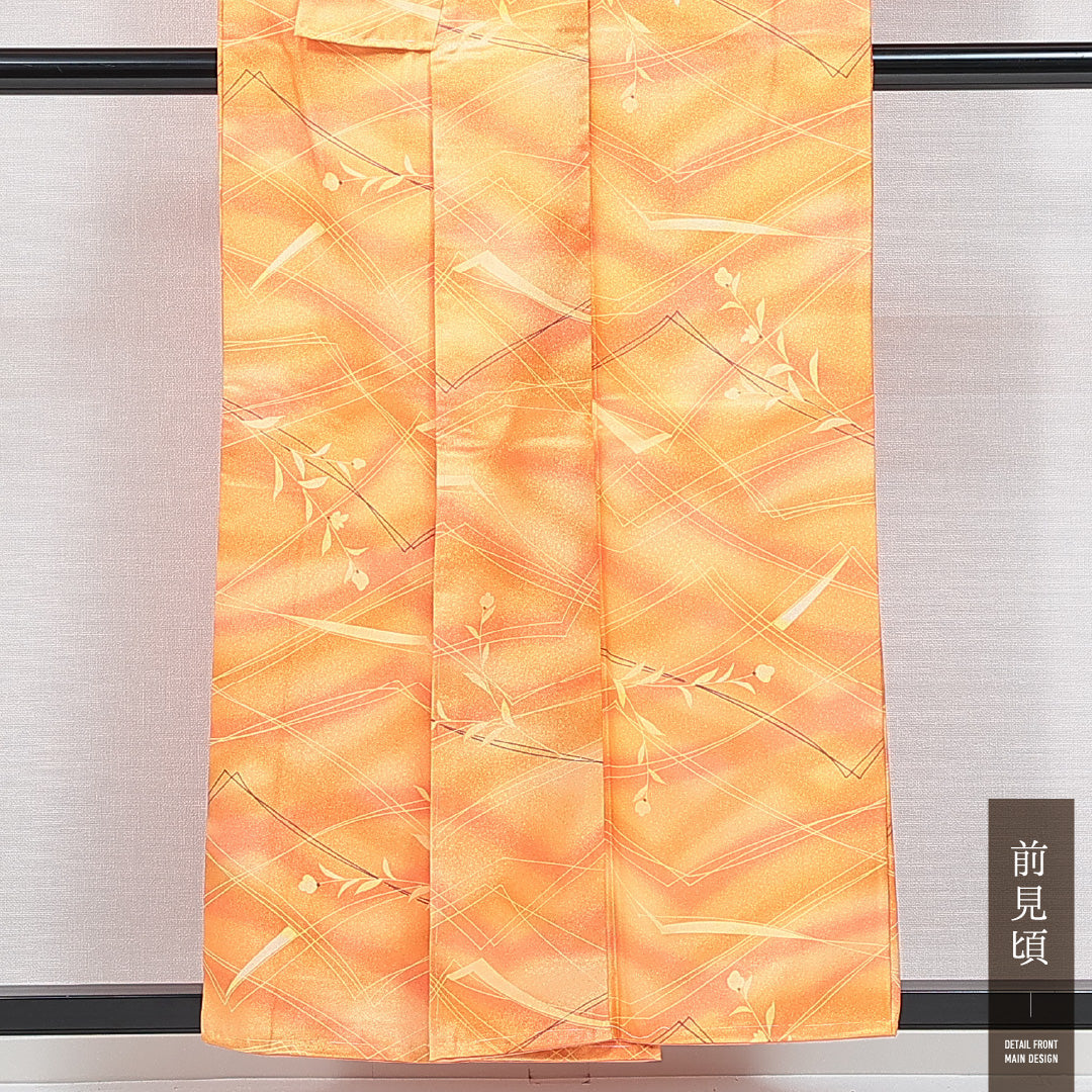 小紋 洗える着物 袷 身丈155cm 裄丈63cm ポリエステル Sランク Mサイズ 広衿 インフォーマル 花柄 黄系 朱系 1215-14775