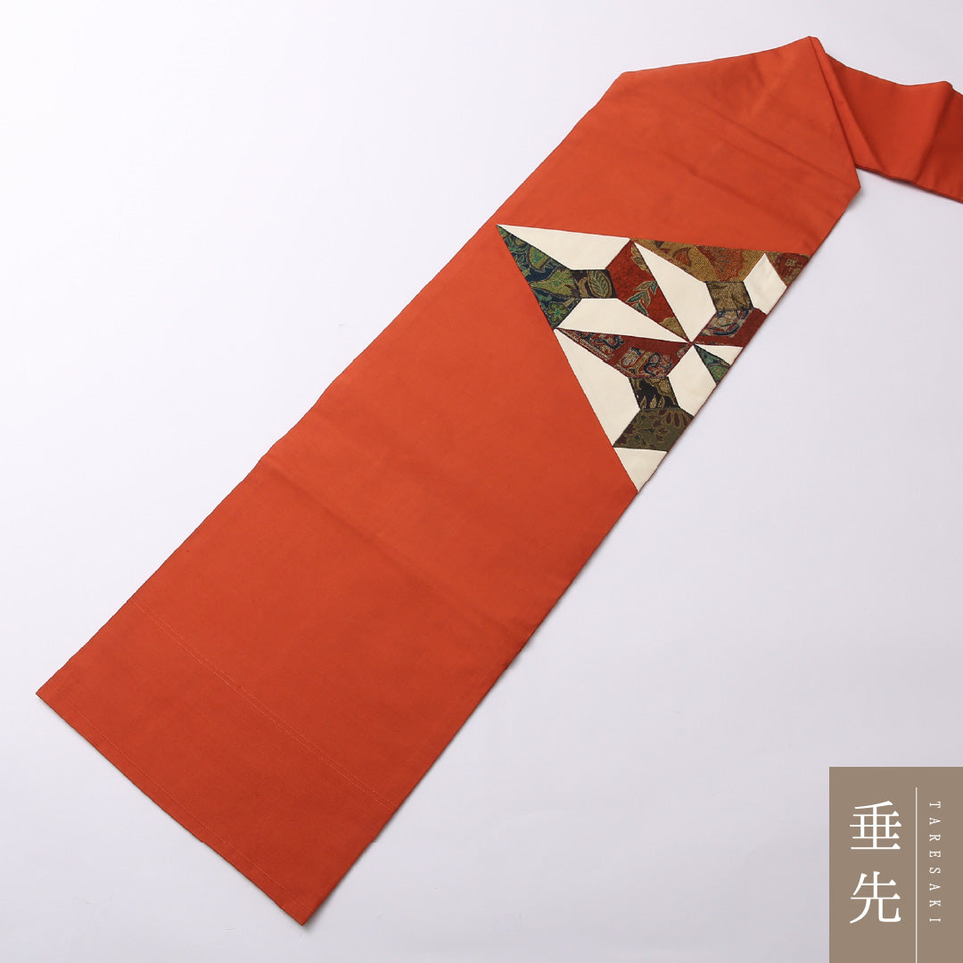 九寸名古屋帯 Sランク 帯丈344cm 正絹 ポイント柄 名古屋仕立て 織り インフォーマル 切嵌め 創作柄 朱系 LP 1245-02583