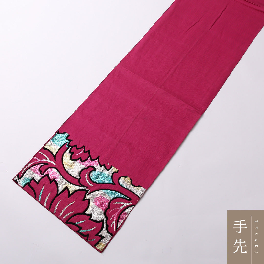 アンティーク 袋帯 帯丈392cm 六通 Aランク 正絹 蓮 唐草 個性的 遊び心 ピンク系 1223-01571