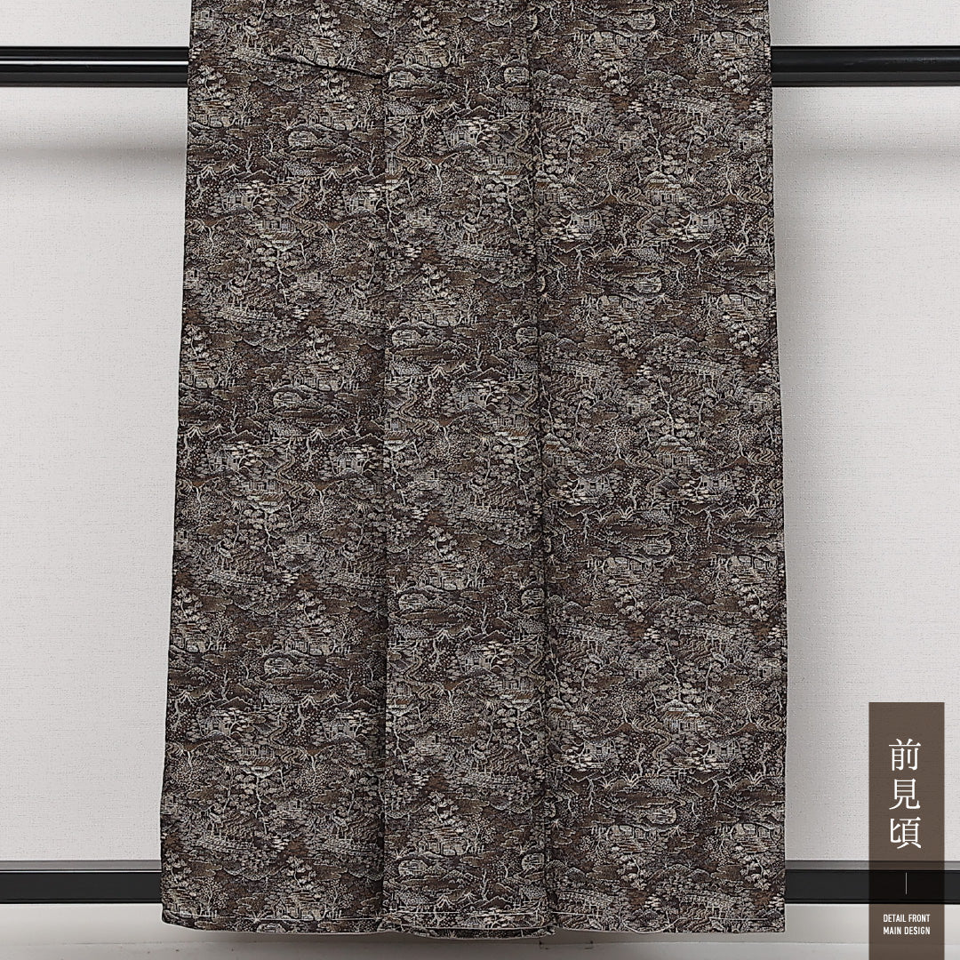 洗える着物 紬 袷 身丈149cm 裄丈62cm ポリエステル Aランク カジュアル 広衿 XSサイズ 茶屋辻 茶系 HP 1223-13613