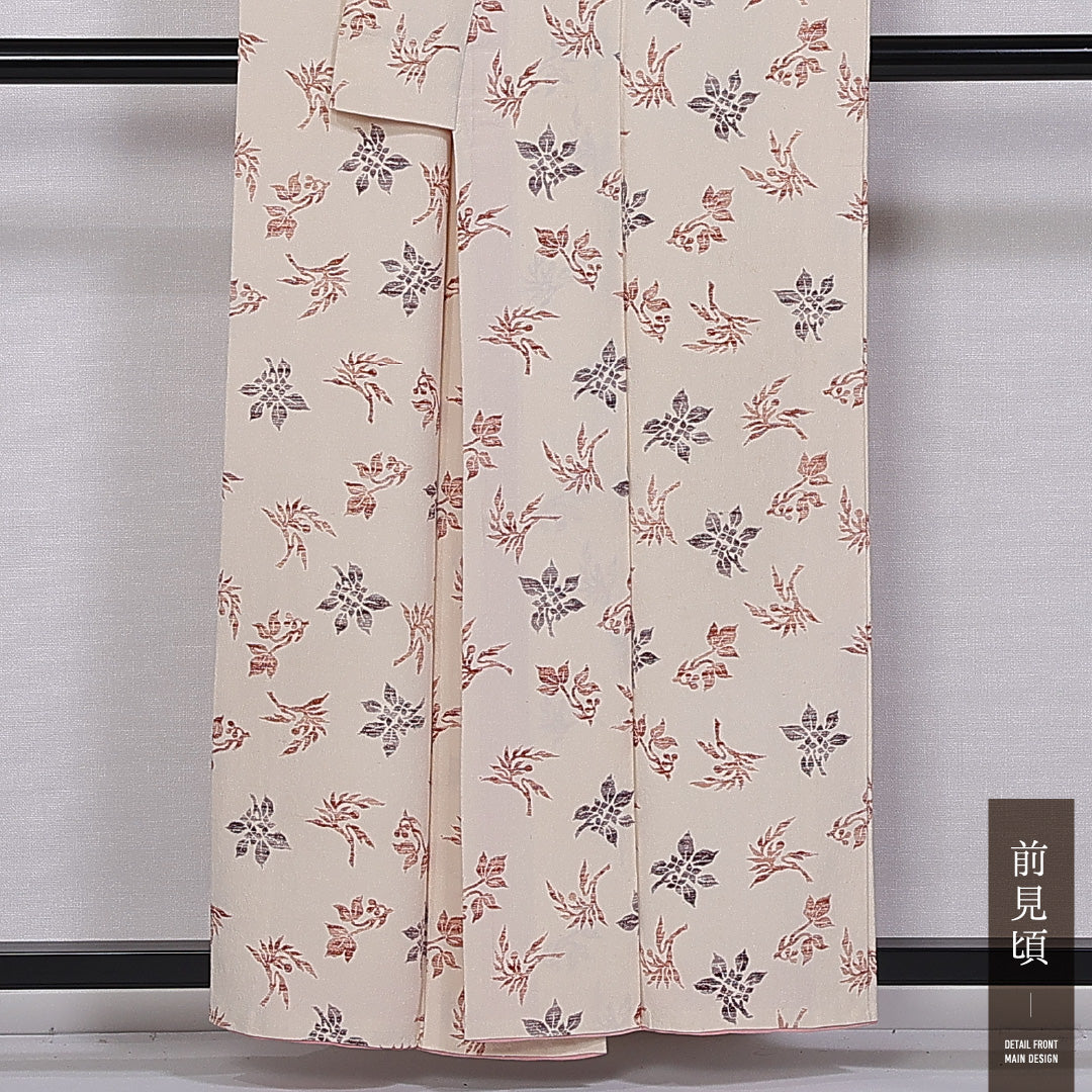 小紋 (ちりめん) 袷 身丈156cm 裄丈59cm 正絹 Bランク インフォーマル 広衿 Mサイズ 植物柄 ちりめん クリーム系 LP 1221-11250
