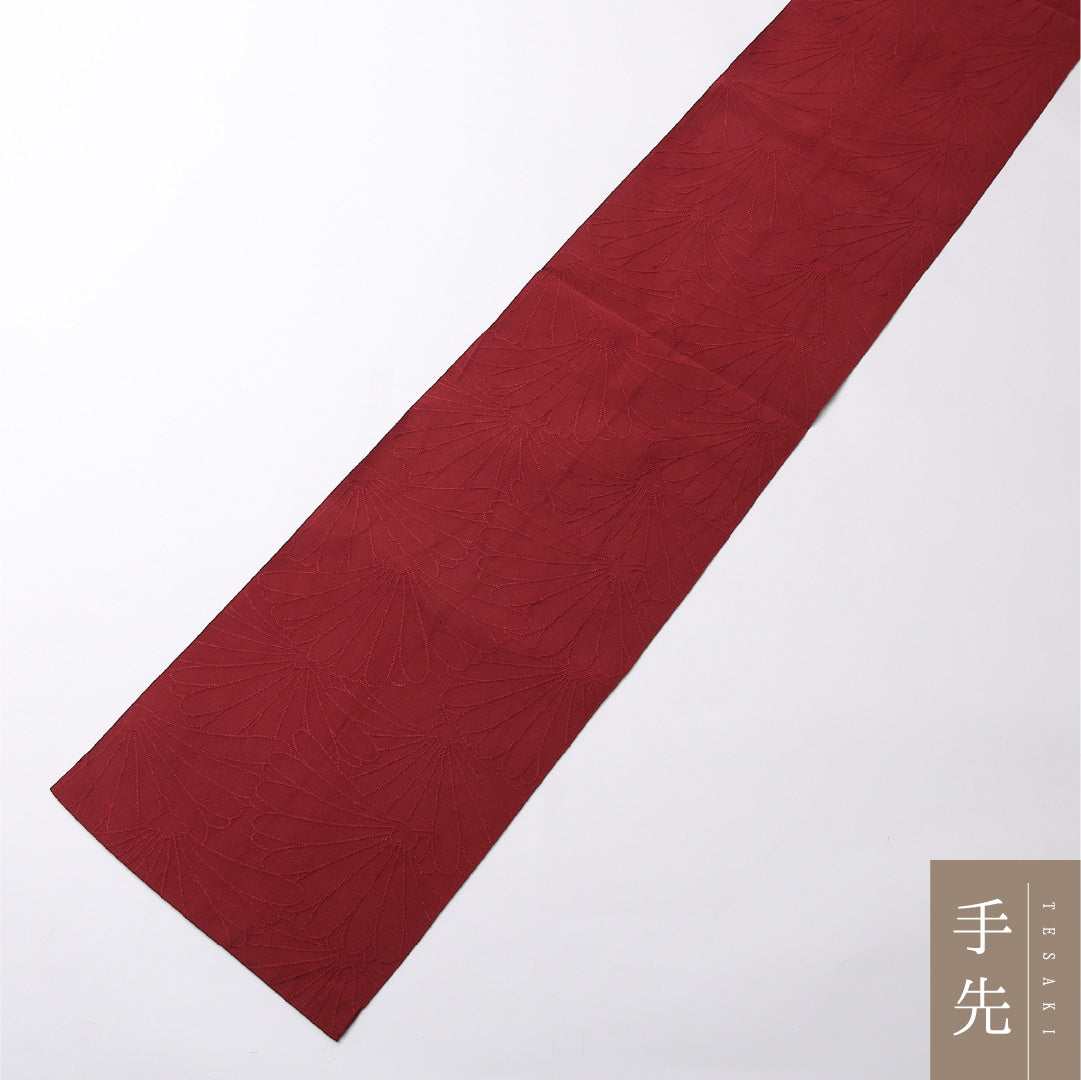 八寸名古屋帯 Cランク 帯丈368cm 正絹 全通 開き仕立て 織り セミフォーマル 菊 赤系 HP 1245-02765