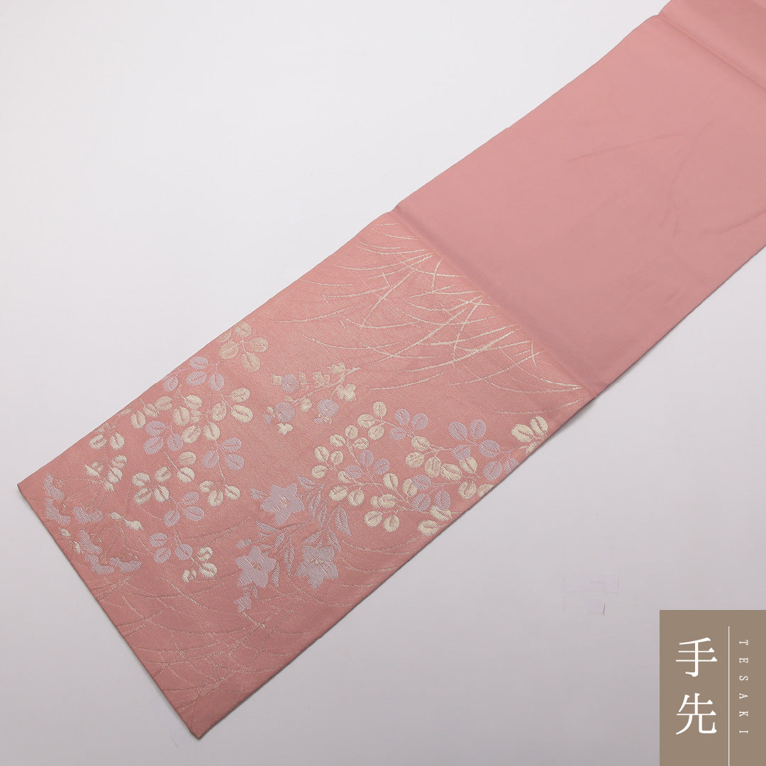 夏物 袋帯 帯丈424cm 正絹 六通 セミフォーマル 秋草文 ピンク系 1243-01443