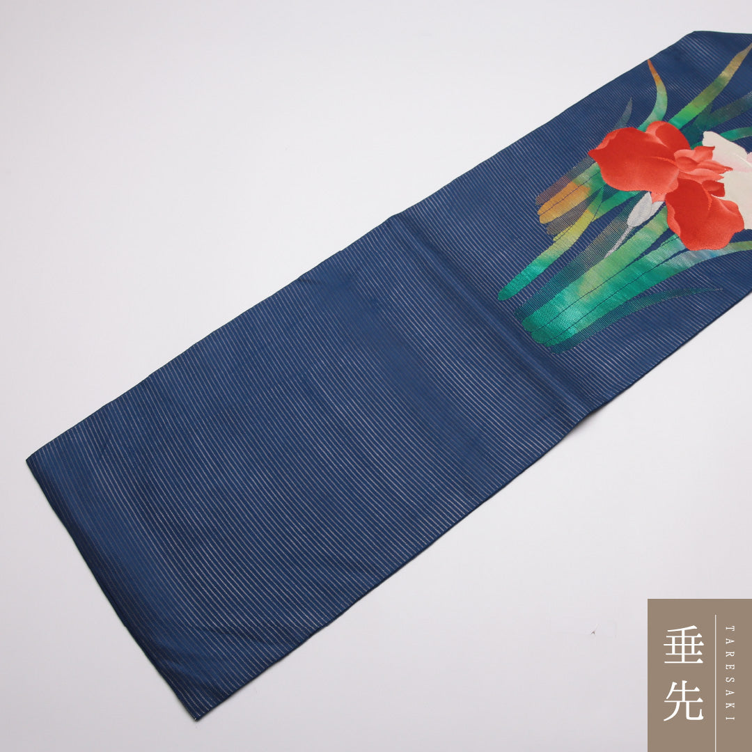 九寸名古屋帯 （夏帯） Sランク 帯丈346cm 正絹 ポイント柄 名古屋仕立て 織り インフォーマル 菖蒲 青系 RP 1245-01814